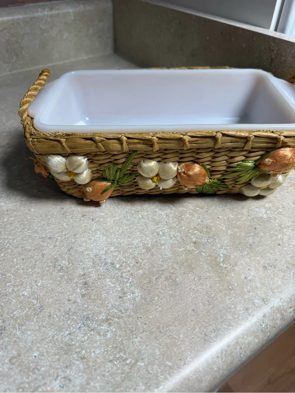 Vintage Fire-King 409 Peach Lustre Baking Dish Handmade Strawberry Basket